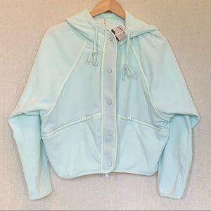 Free People Dream Team Fleece Hoodie NWT mint green lt blue hooded zip jacket XS